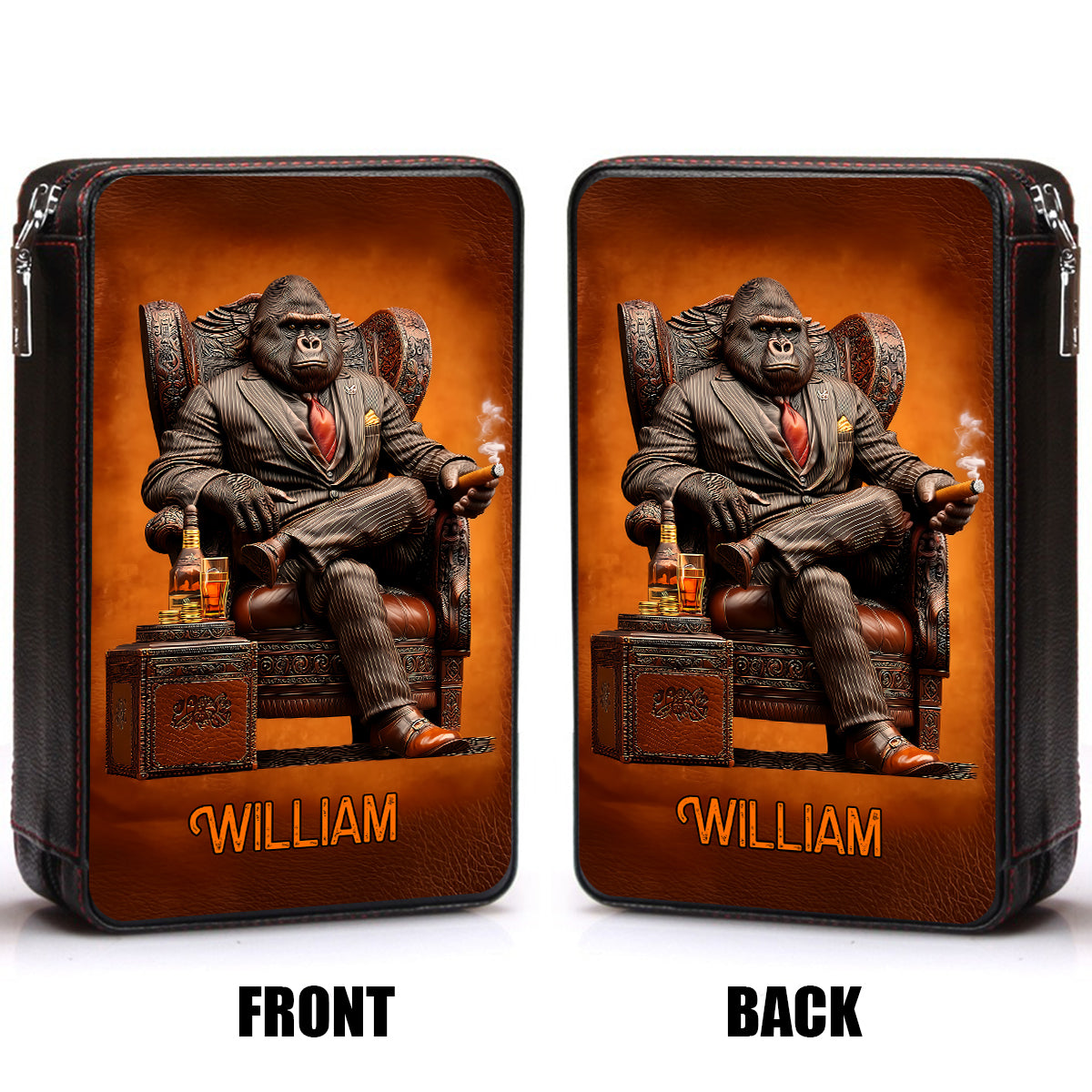 Whiskey & Cigar Gorilla - Personalized Whisky Travel Cigar Humidor Case