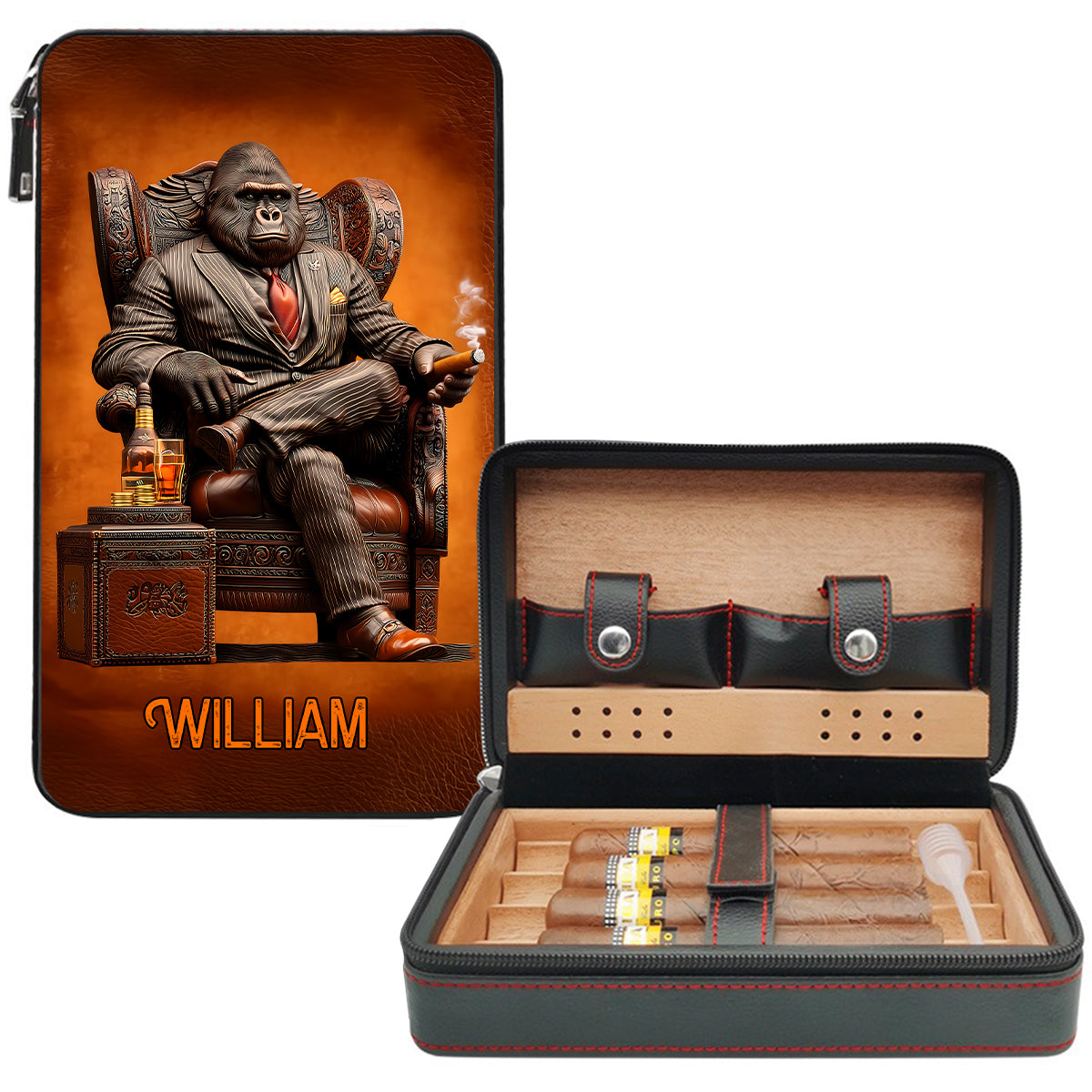 Whiskey & Cigar Gorilla - Personalized Whisky Travel Cigar Humidor Case