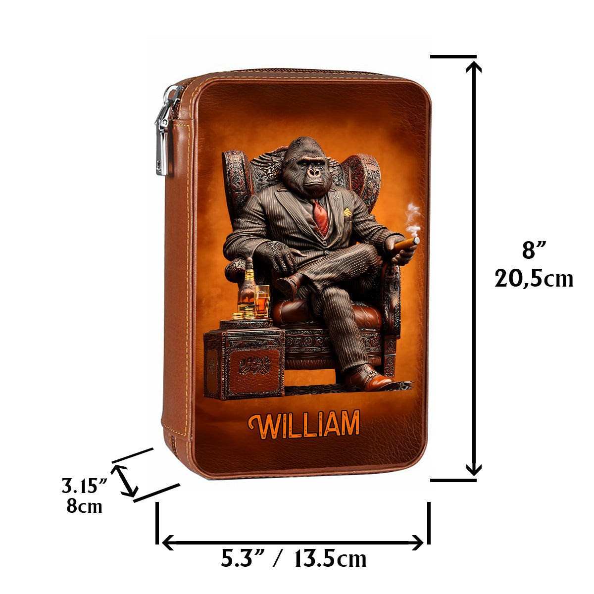 Whiskey & Cigar Gorilla - Personalized Whisky Travel Cigar Humidor Case