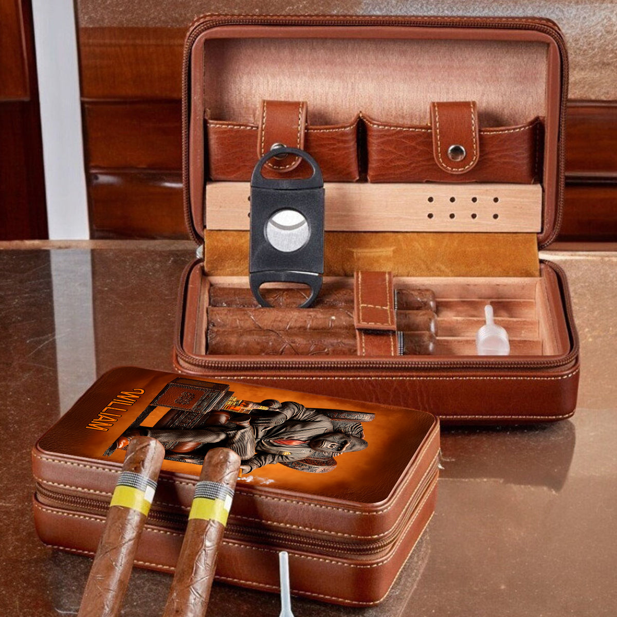 Whiskey & Cigar Gorilla - Personalized Whisky Travel Cigar Humidor Case