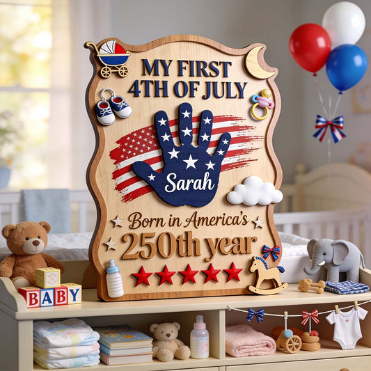 Geboren im 250. Jahr Amerikas - Personalisierte Baby Shower 2-lagiges Holzschild / Holzplakette