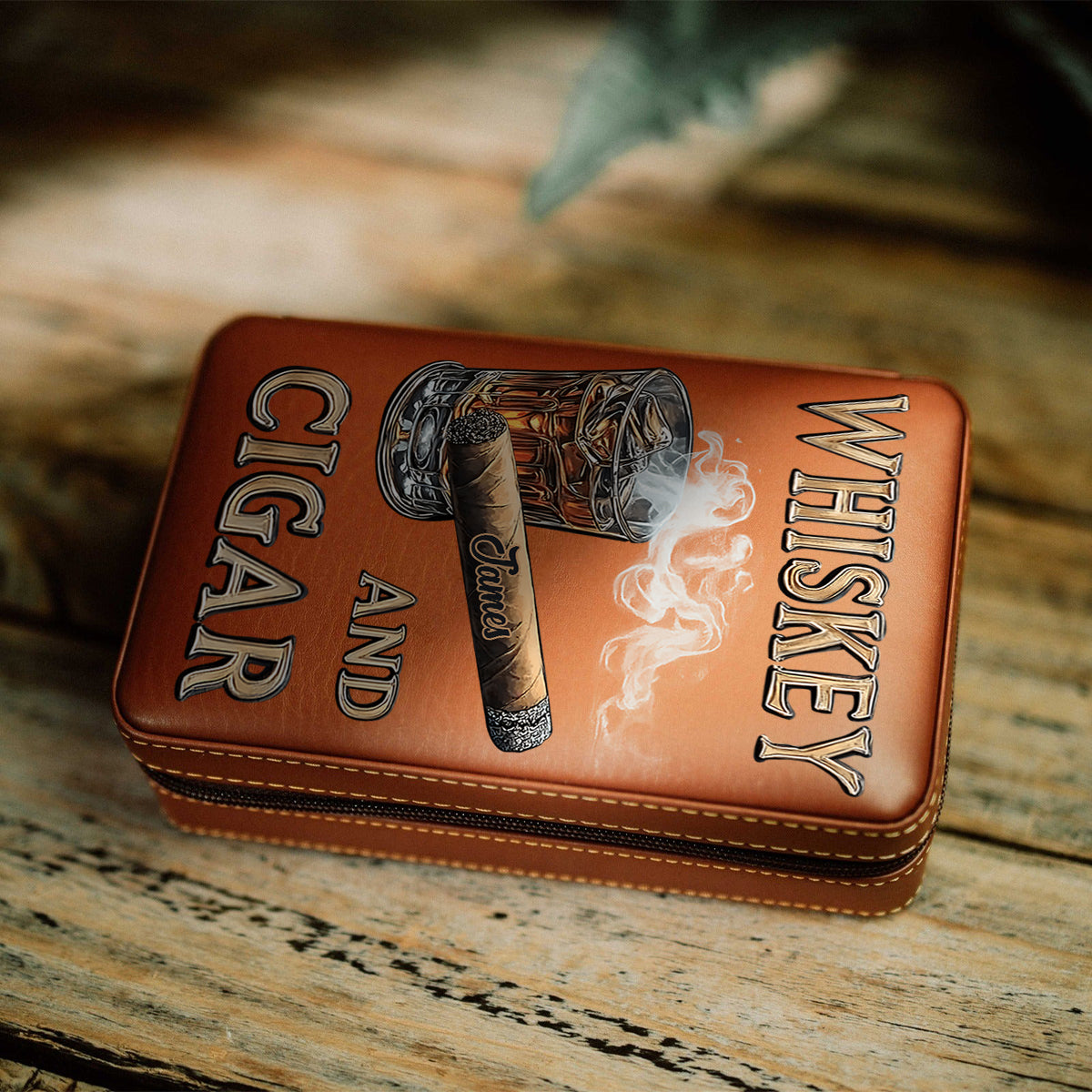 Whisky und Zigarre – Personalisierter Reisehumidor für Whisky und Zigarren