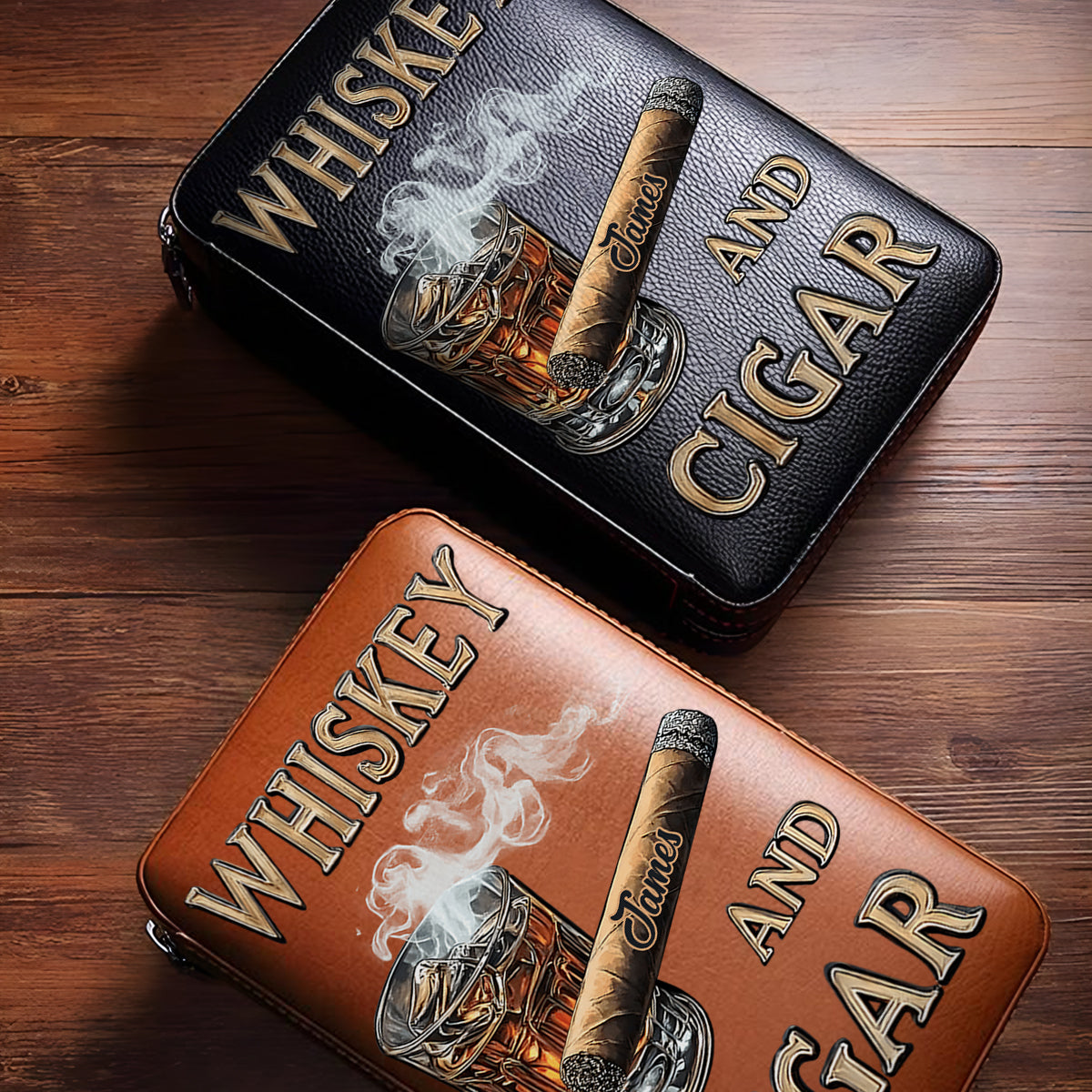 Whisky und Zigarre – Personalisierter Reisehumidor für Whisky und Zigarren