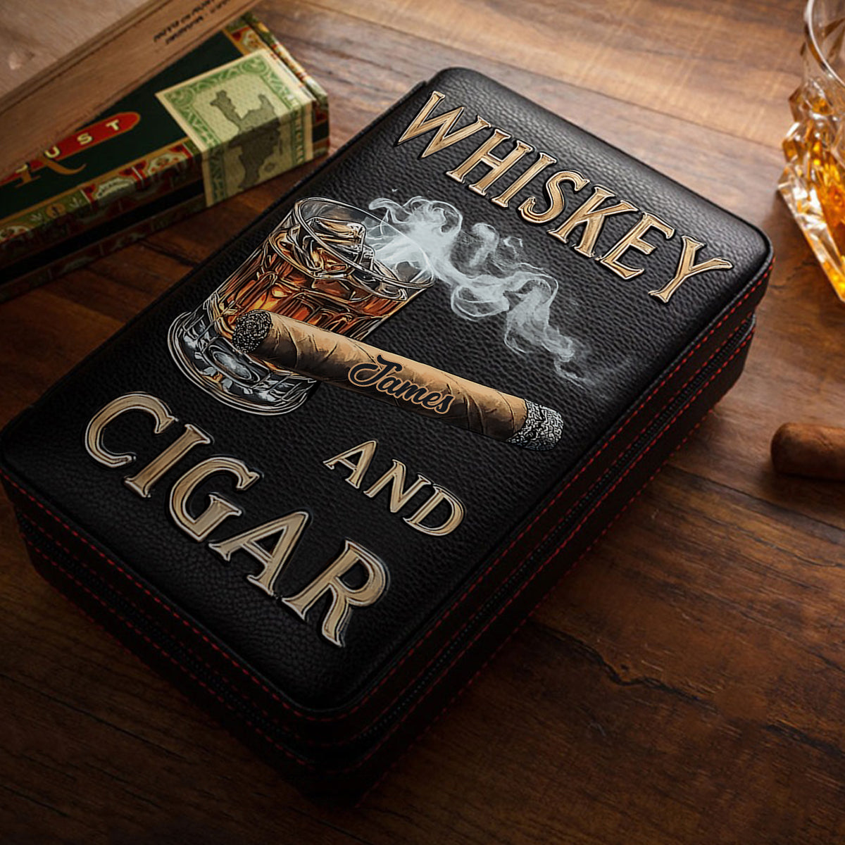 Whisky und Zigarre – Personalisierter Reisehumidor für Whisky und Zigarren