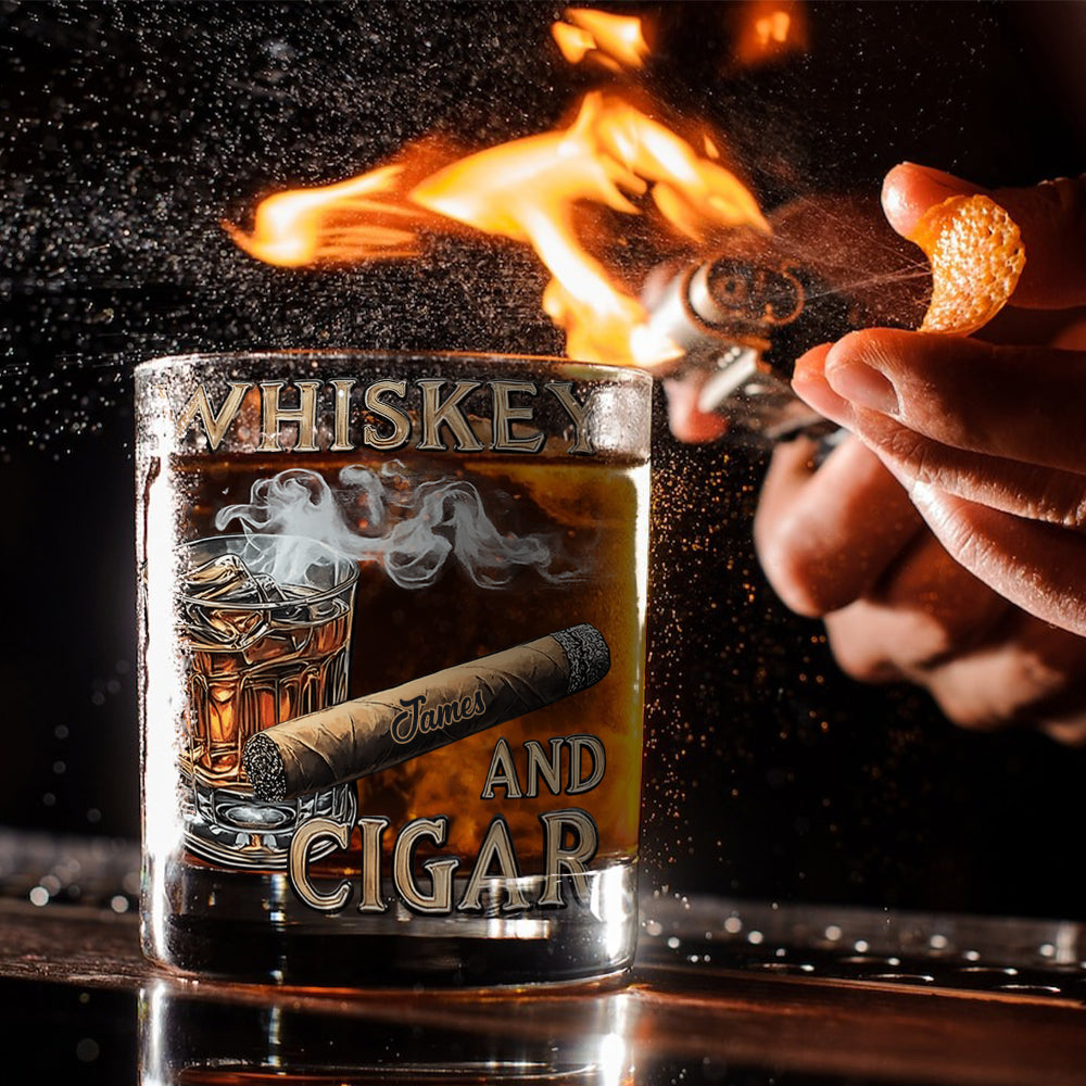 Whiskey And Cigar - Personalized Whisky Glass