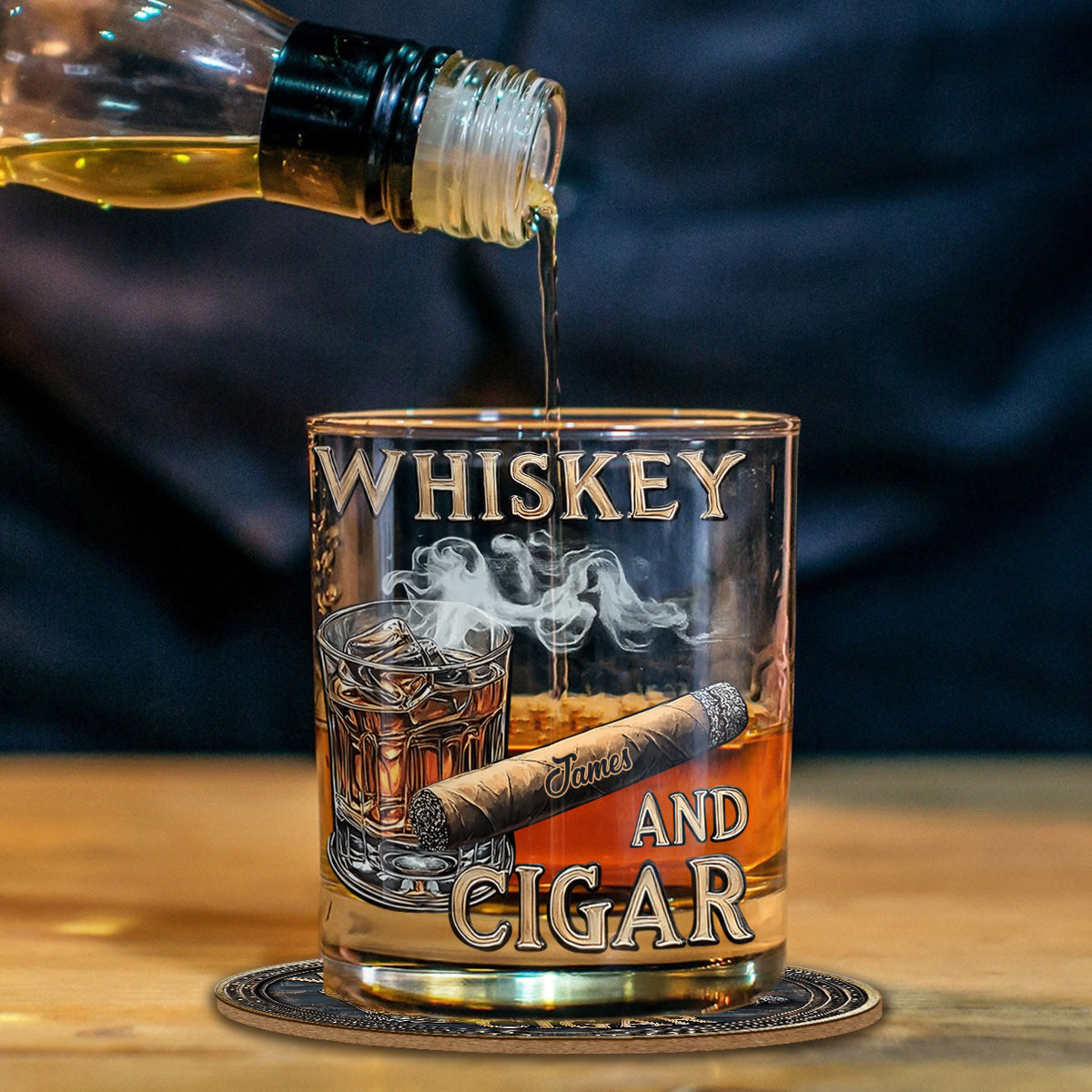 Whiskey And Cigar - Personalized Whisky Glass