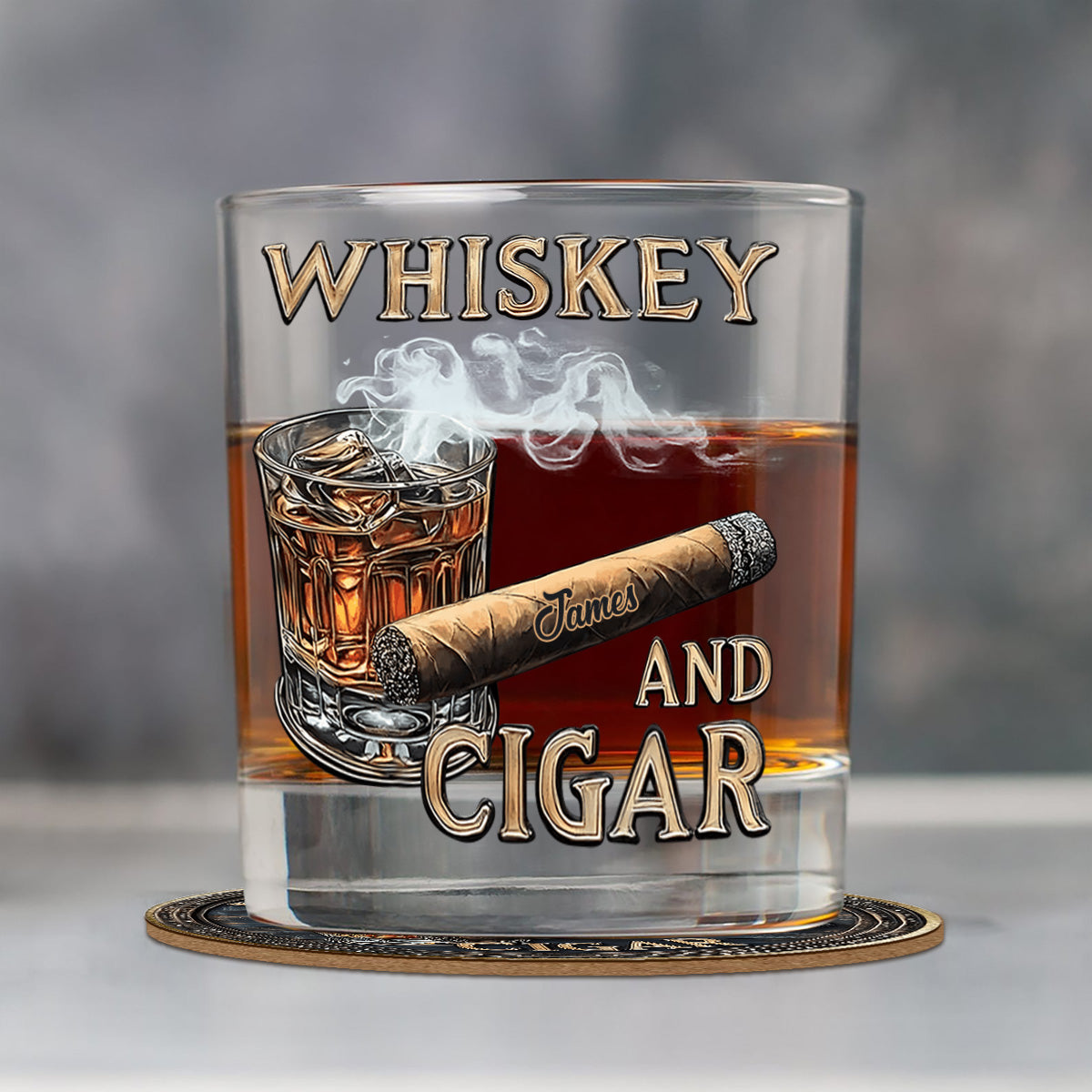 Whiskey And Cigar - Personalized Whisky Glass