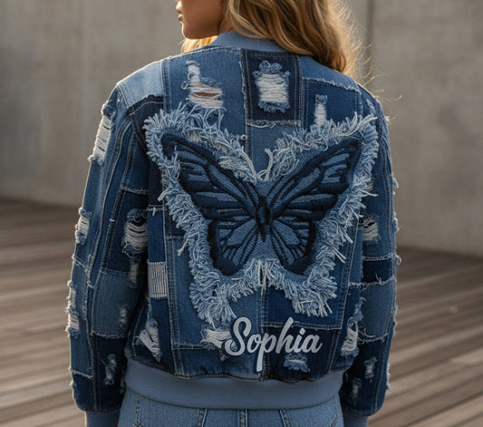 Stay Wild Butterfly – Personalisierte Schmetterlings-Bomberjacke