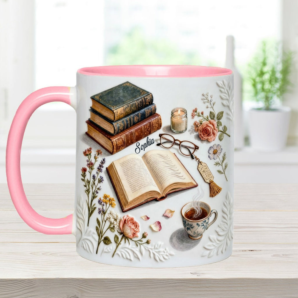 Einfach ein Mädchen, das Bücher liebt – Personalisierte Tasse und Untersetzer mit Buchmotiv