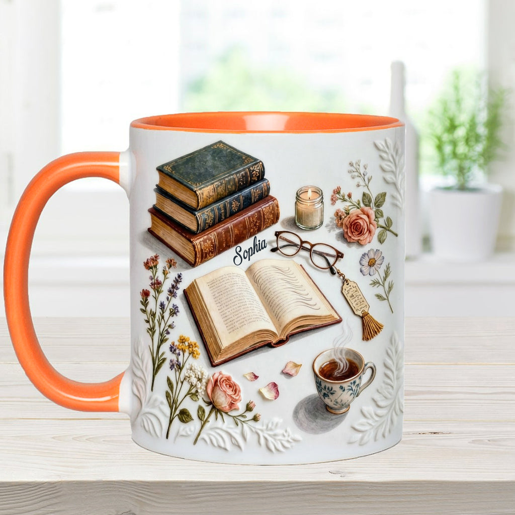 Einfach ein Mädchen, das Bücher liebt – Personalisierte Tasse und Untersetzer mit Buchmotiv
