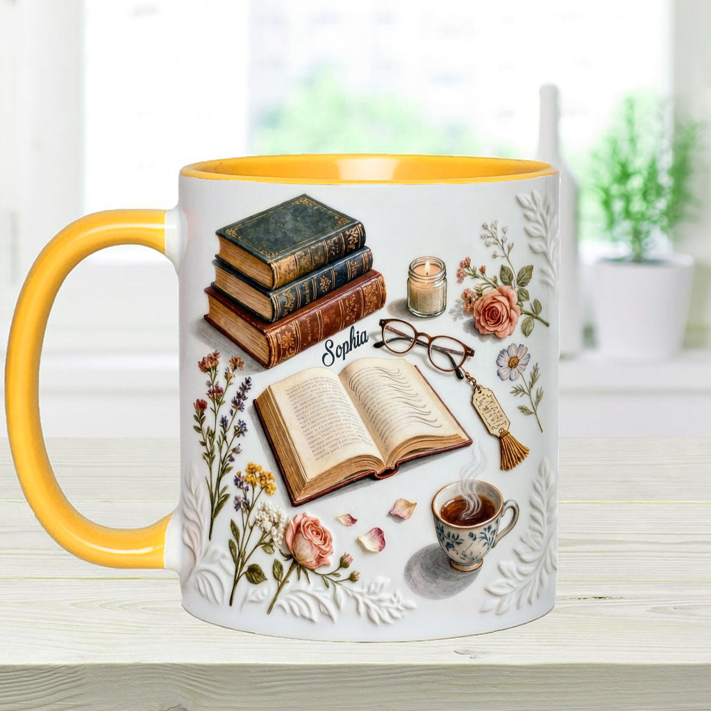 Einfach ein Mädchen, das Bücher liebt – Personalisierte Tasse und Untersetzer mit Buchmotiv