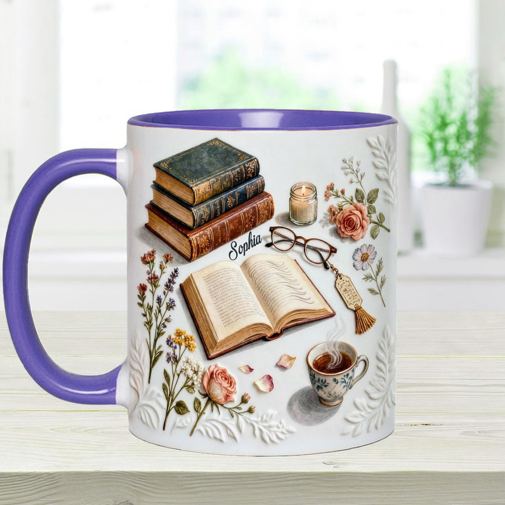Einfach ein Mädchen, das Bücher liebt – Personalisierte Tasse und Untersetzer mit Buchmotiv