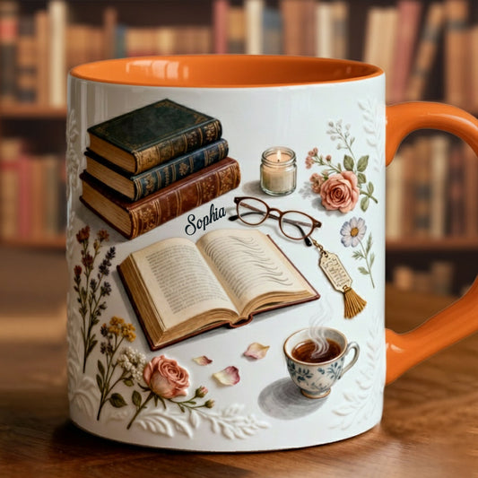 Einfach ein Mädchen, das Bücher liebt – Personalisierte Tasse und Untersetzer mit Buchmotiv