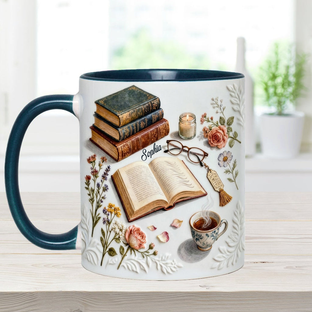 Einfach ein Mädchen, das Bücher liebt – Personalisierte Tasse und Untersetzer mit Buchmotiv