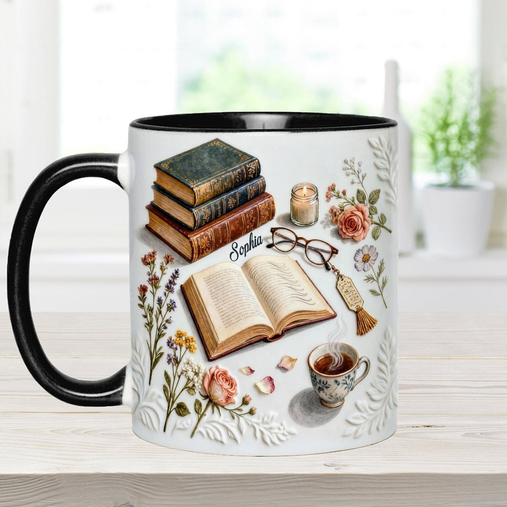 Einfach ein Mädchen, das Bücher liebt – Personalisierte Tasse und Untersetzer mit Buchmotiv