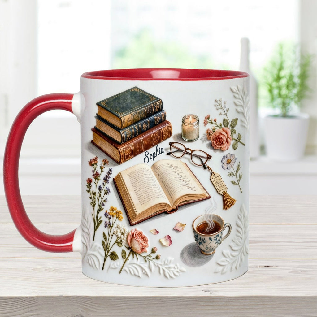 Einfach ein Mädchen, das Bücher liebt – Personalisierte Tasse und Untersetzer mit Buchmotiv