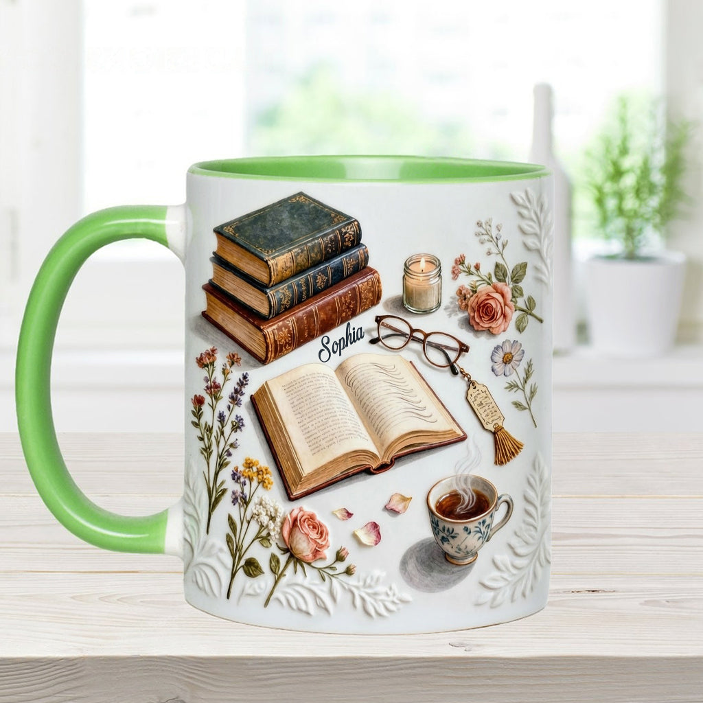 Einfach ein Mädchen, das Bücher liebt – Personalisierte Tasse und Untersetzer mit Buchmotiv