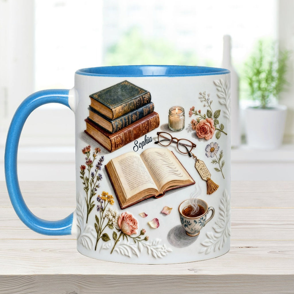 Einfach ein Mädchen, das Bücher liebt – Personalisierte Tasse und Untersetzer mit Buchmotiv