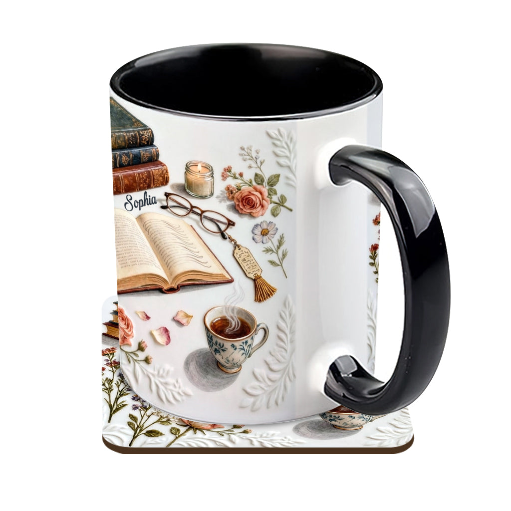 Einfach ein Mädchen, das Bücher liebt – Personalisierte Tasse und Untersetzer mit Buchmotiv