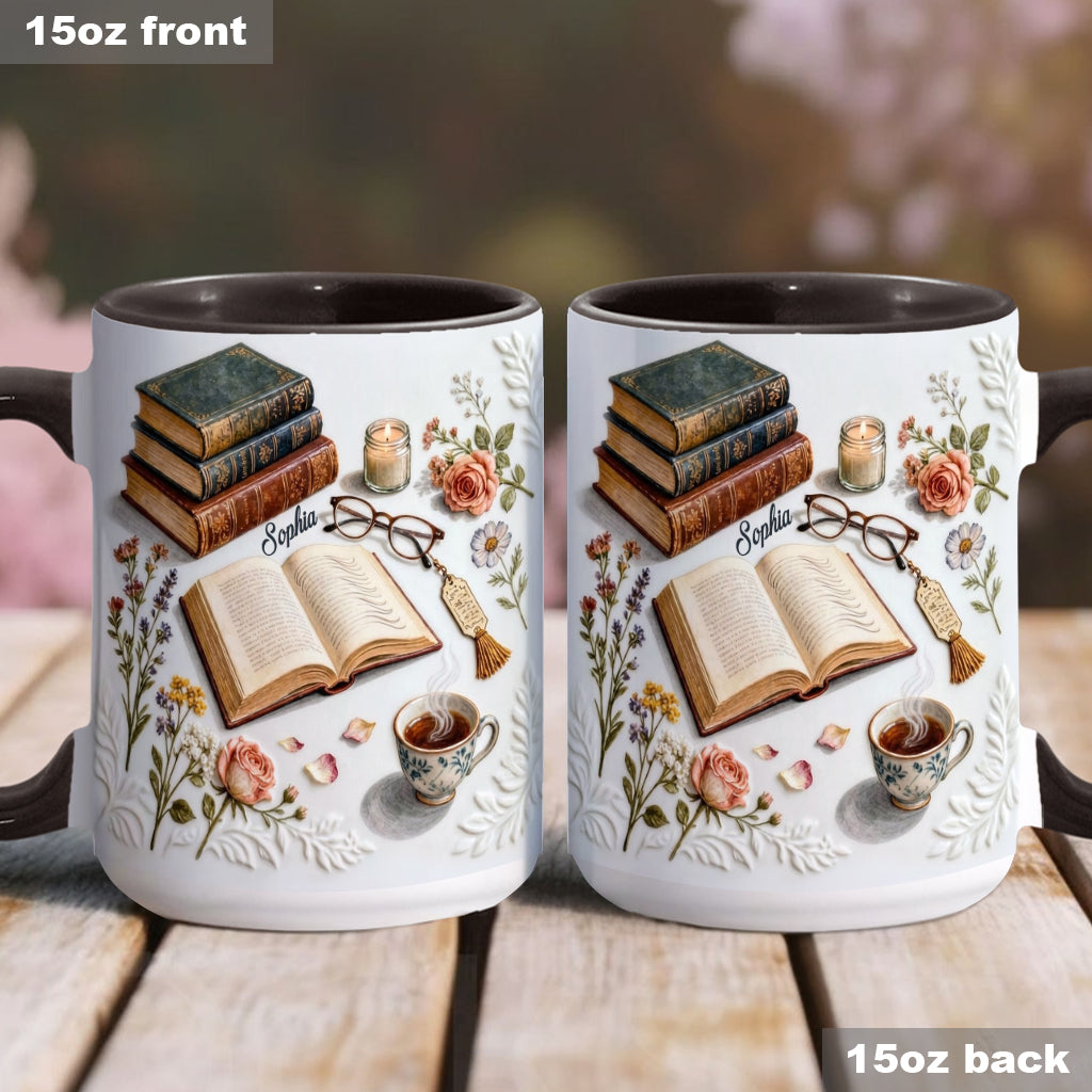 Einfach ein Mädchen, das Bücher liebt – Personalisierte Tasse und Untersetzer mit Buchmotiv