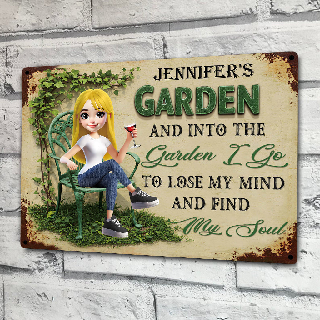 Und in den Garten gehe ich, um meinen Verstand zu verlieren und meine Seele zu finden - personalisiertes rechteckiges Metallschild zur Abschlussfeier