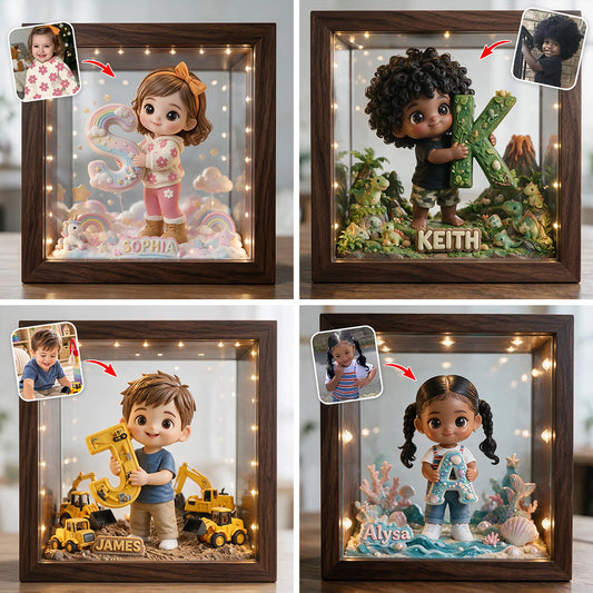 Custom Any Theme Gift Box For Kid, Dinosaur/ Unicorn/ Mermaid/... - Personalized Kid Wooden Frame LED Light