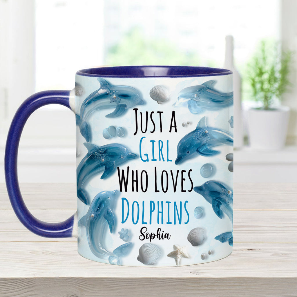 Einfach ein Mädchen, das Delfine liebt – personalisierte Tasse mit Delfinmotiv