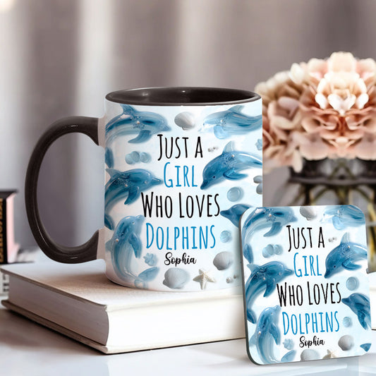 Just A Girl Who Loves Dolphins - Personalized Dolphin Accent Mug