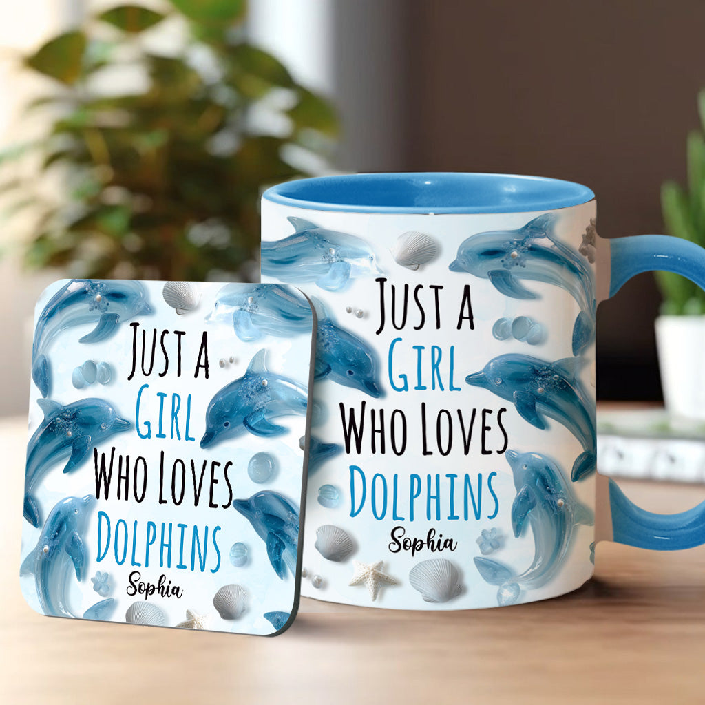 Einfach ein Mädchen, das Delfine liebt – personalisierte Tasse mit Delfinmotiv