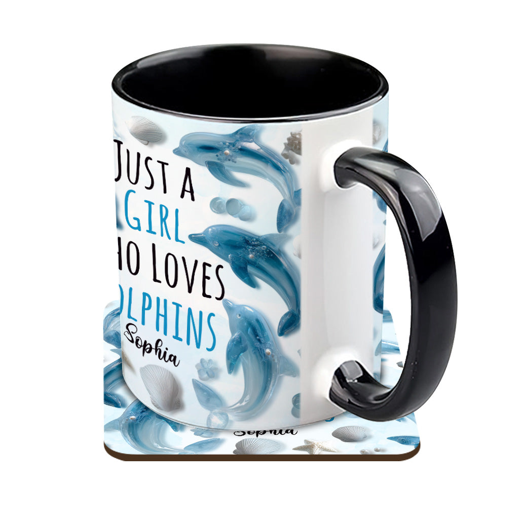 Einfach ein Mädchen, das Delfine liebt – personalisierte Tasse mit Delfinmotiv