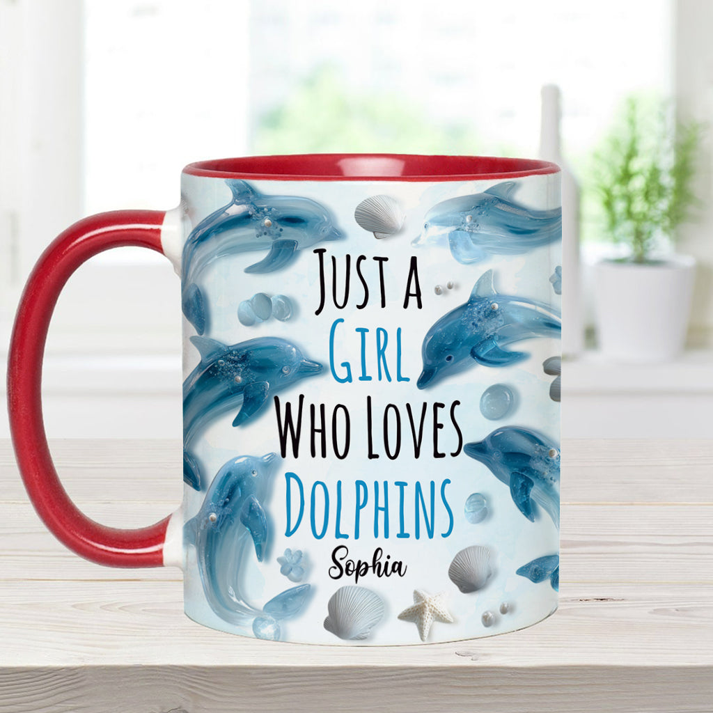 Einfach ein Mädchen, das Delfine liebt – personalisierte Tasse mit Delfinmotiv