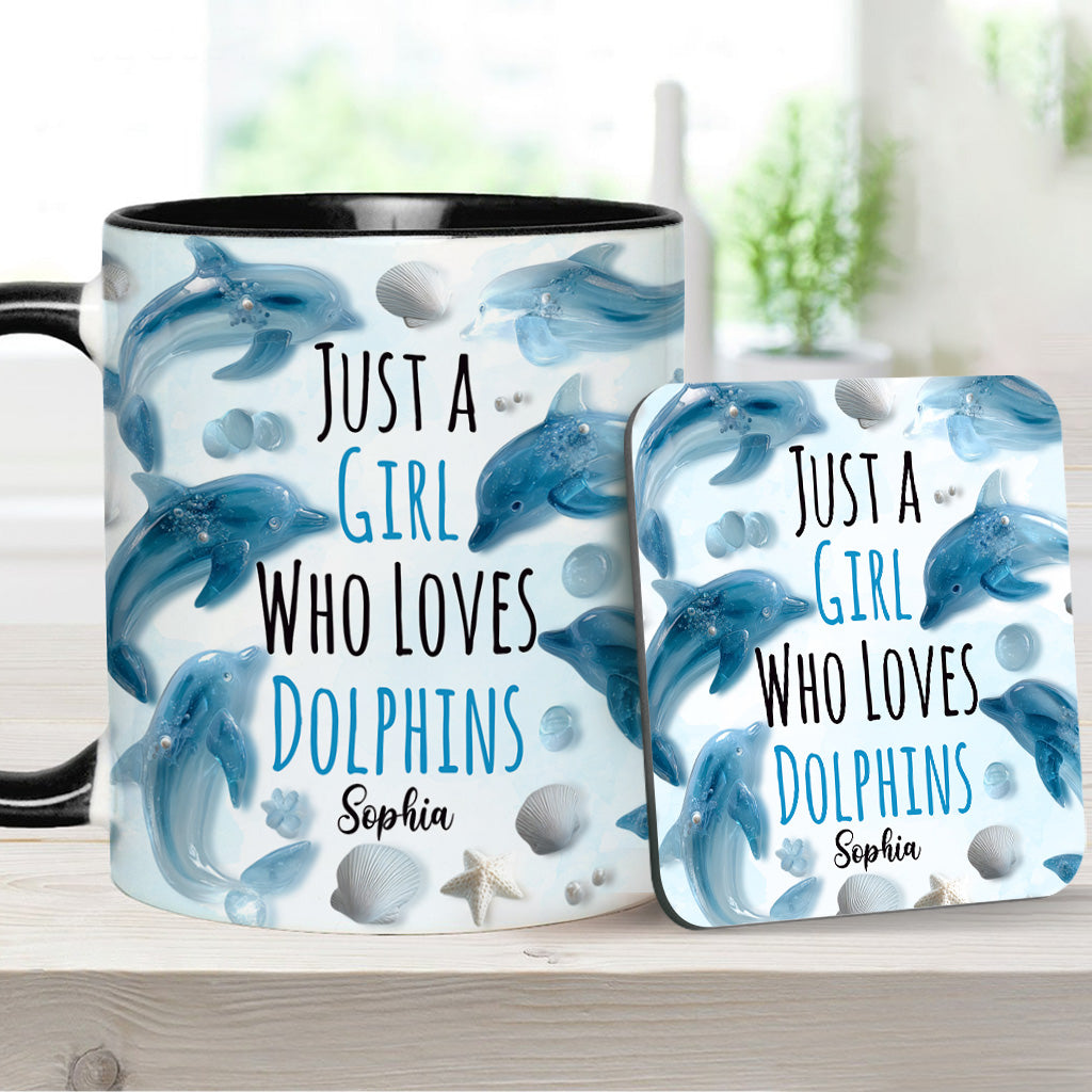 Einfach ein Mädchen, das Delfine liebt – personalisierte Tasse mit Delfinmotiv