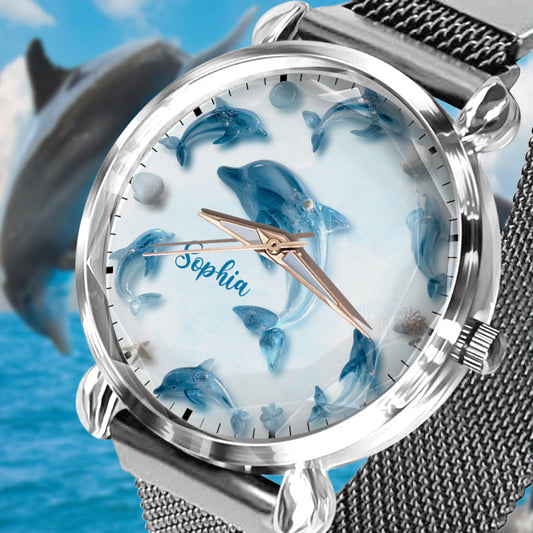 Glassy Dolphin - Personalized Dolphin Women Hand Watch