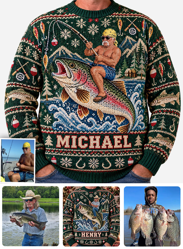 Fischen Auf Fisch Leben - Personalisierter Angler Ugly Sweater