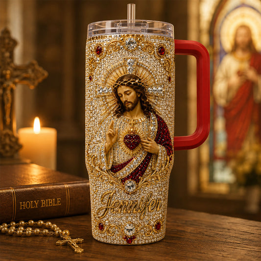 Gott segne dich - Personalisierter Christlicher Rhinestone Becher mit Griff