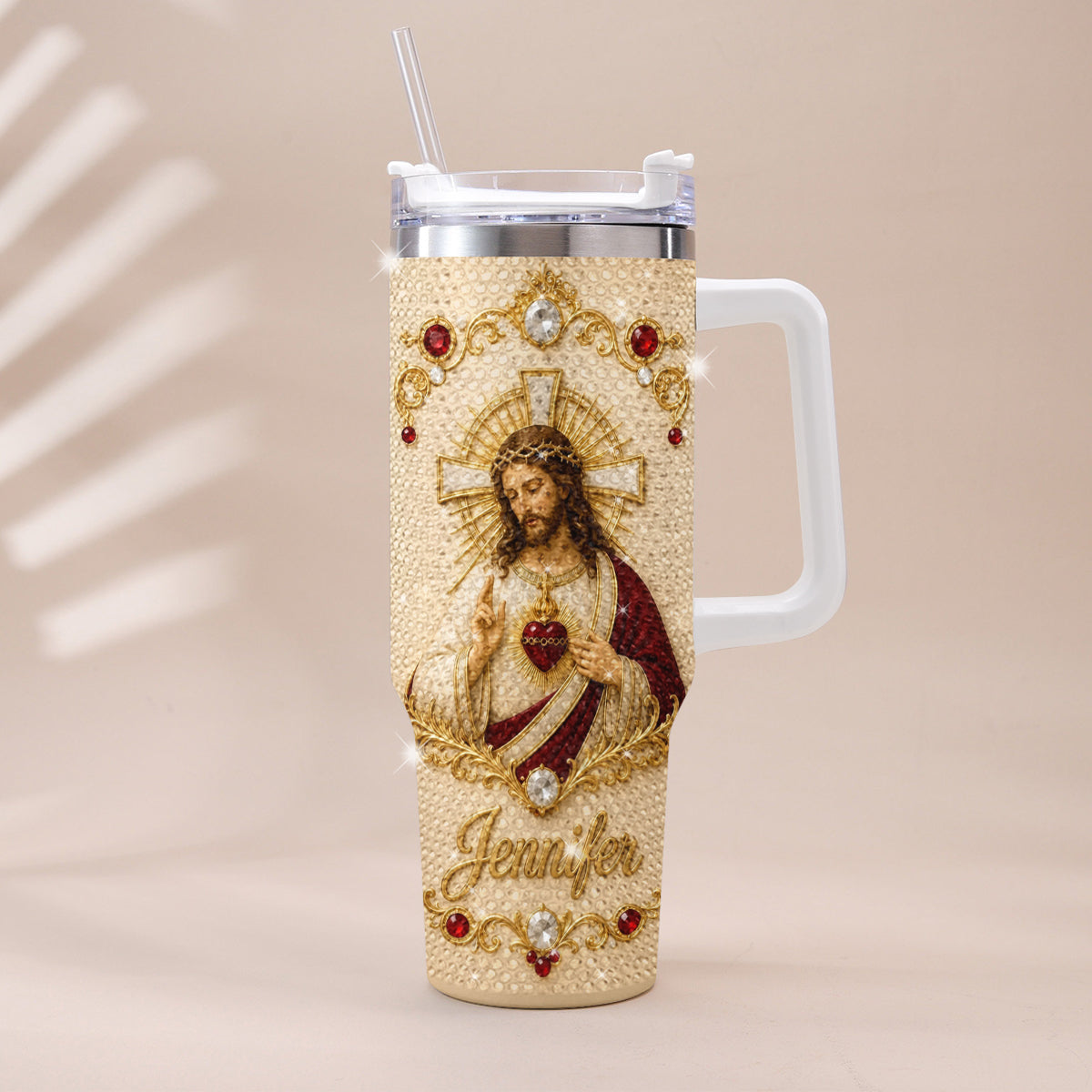 Gott segne dich - Personalisierter Christlicher Rhinestone Becher mit Griff