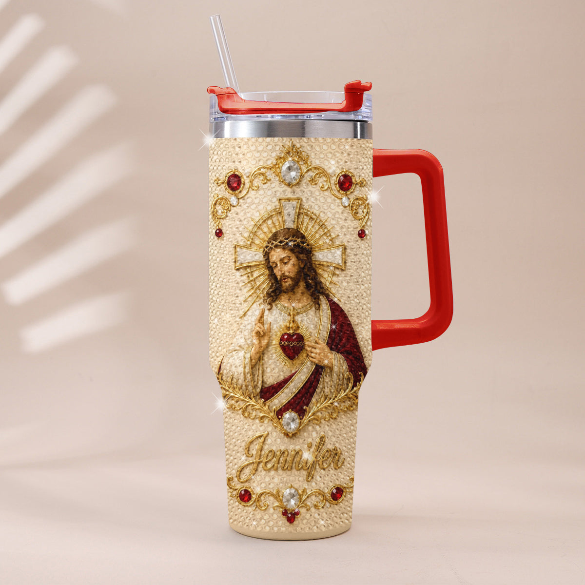 Gott segne dich - Personalisierter Christlicher Rhinestone Becher mit Griff