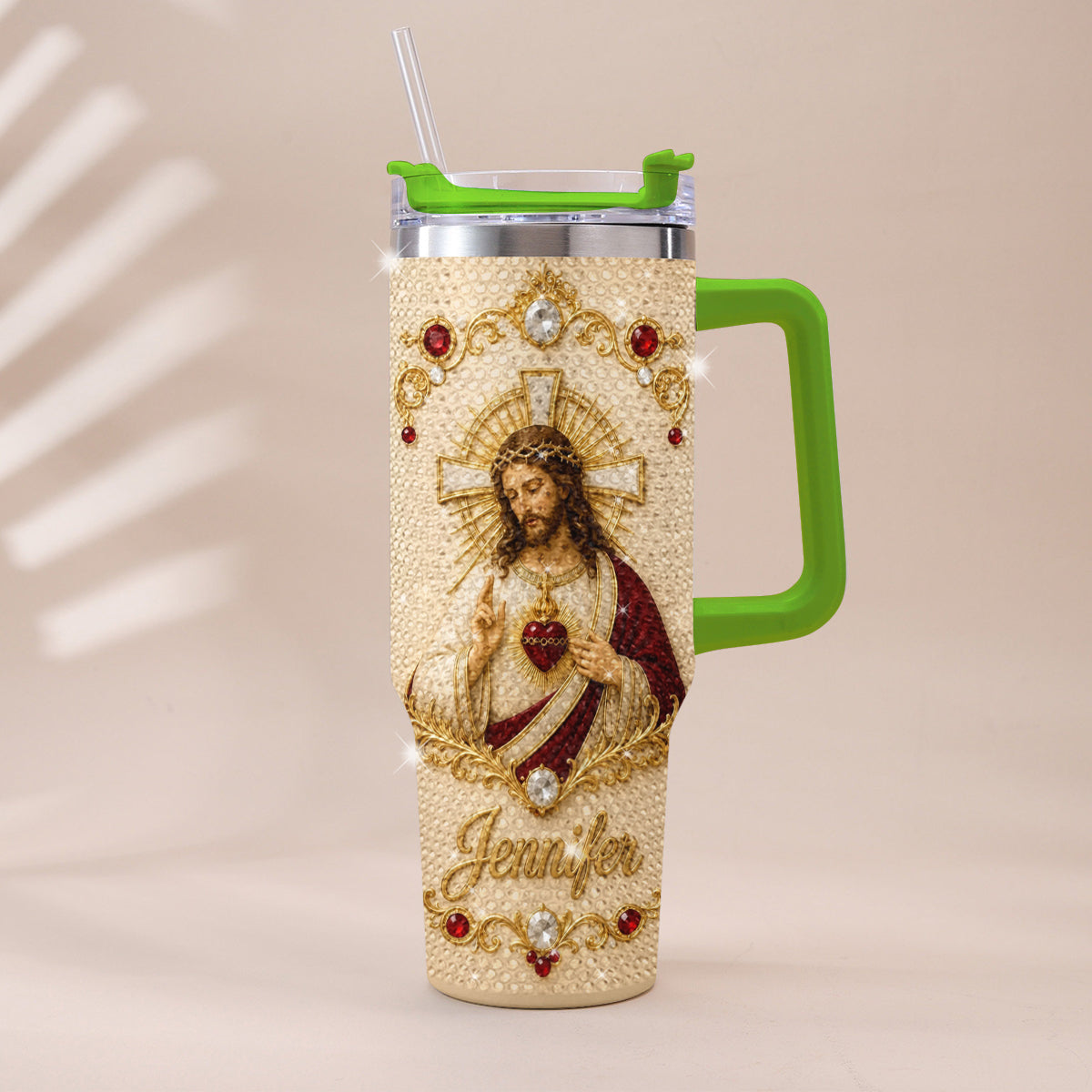 Gott segne dich - Personalisierter Christlicher Rhinestone Becher mit Griff