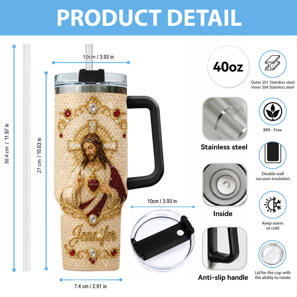 Gott segne dich - Personalisierter Christlicher Rhinestone Becher mit Griff