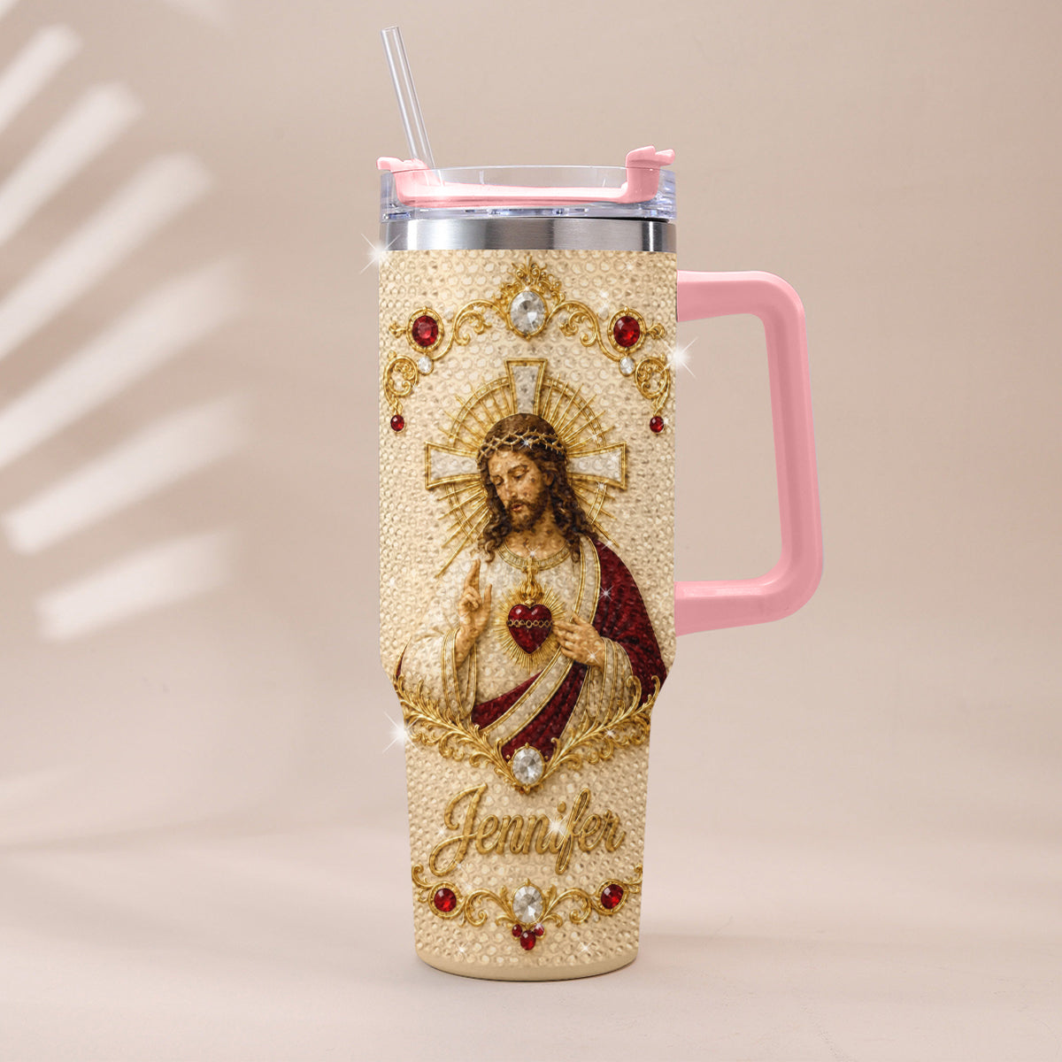 Gott segne dich - Personalisierter Christlicher Rhinestone Becher mit Griff