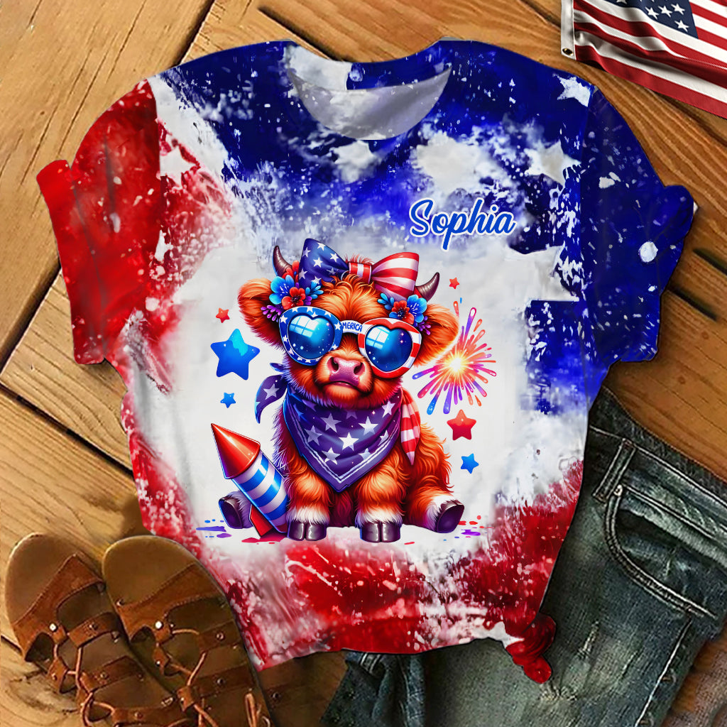 Highland-Rind-Shirt zum 4. Juli – Personalisiertes Highland-Rind-Shirt mit Allover-Print
