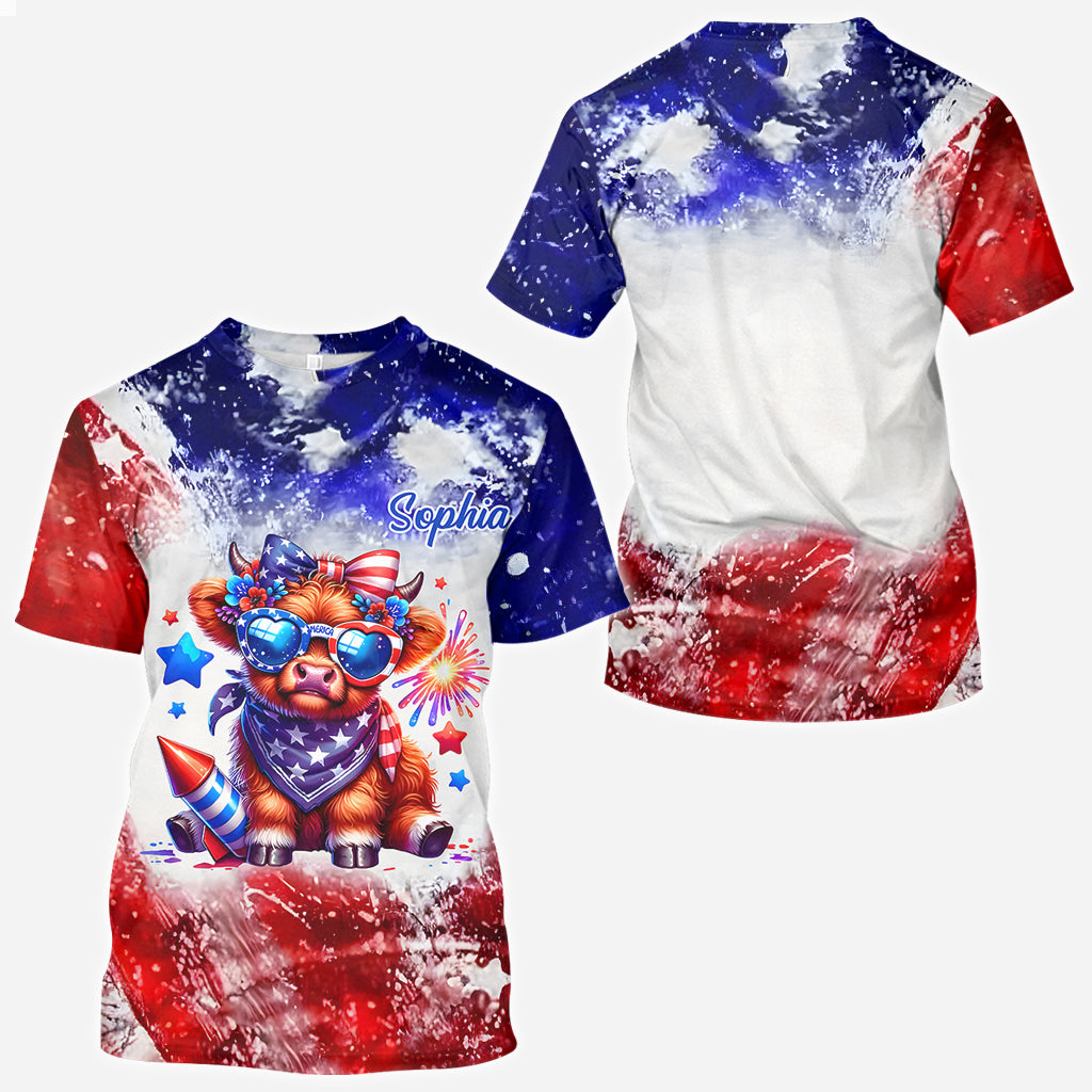 Highland-Rind-Shirt zum 4. Juli – Personalisiertes Highland-Rind-Shirt mit Allover-Print