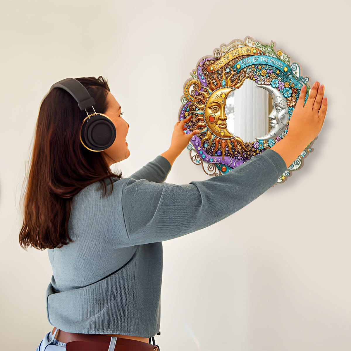 Lebe nach der Sonne, fühle nach dem Mond – Personalisierter Hippie-Wandspiegel