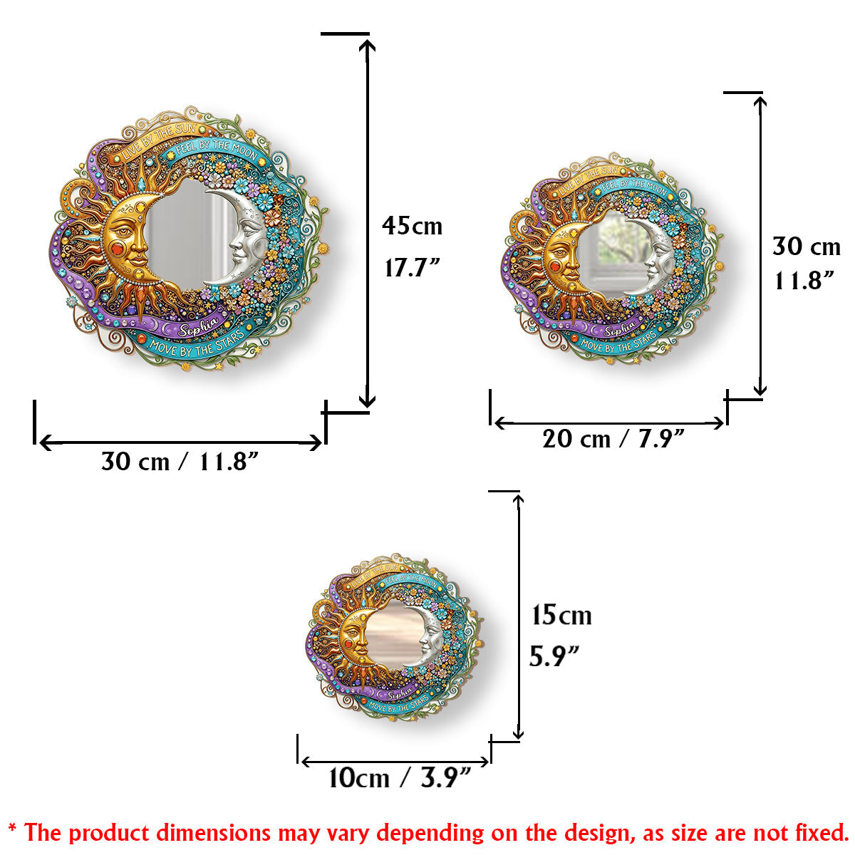 Lebe nach der Sonne, fühle nach dem Mond – Personalisierter Hippie-Wandspiegel