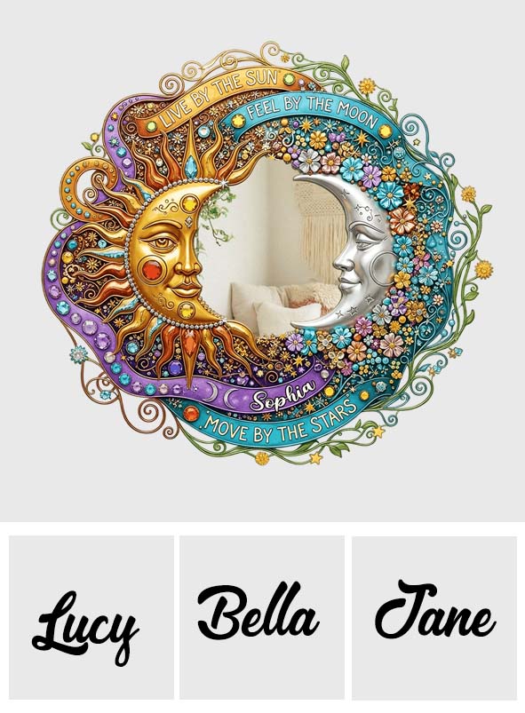 Lebe nach der Sonne, fühle nach dem Mond – Personalisierter Hippie-Wandspiegel