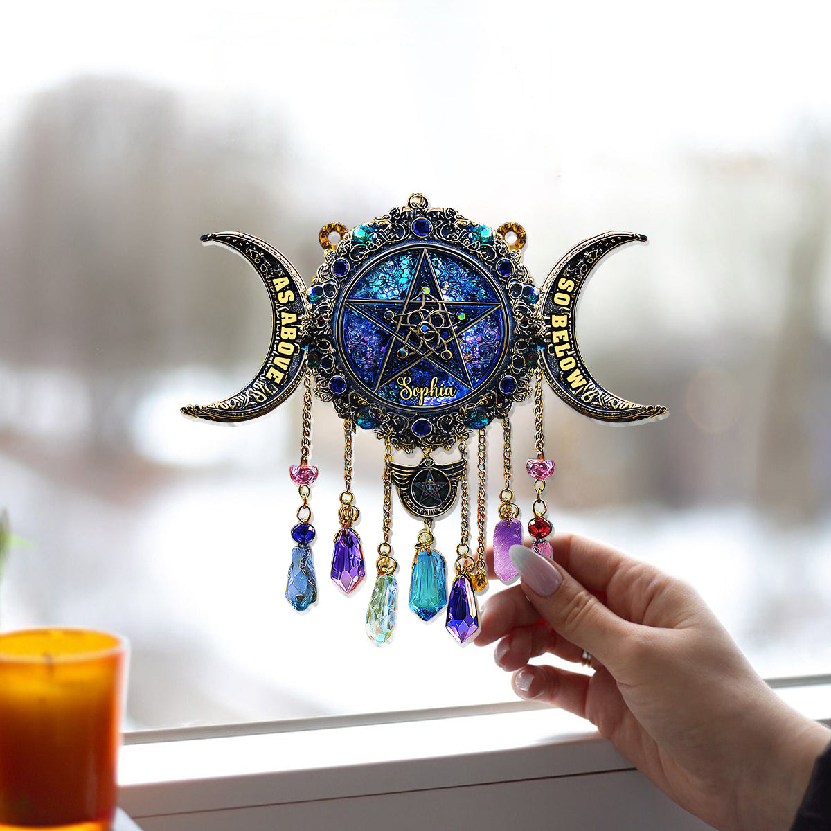 Dreifacher Mond – Personalisierter Hexen-Fensterhänger-Sonnenfänger