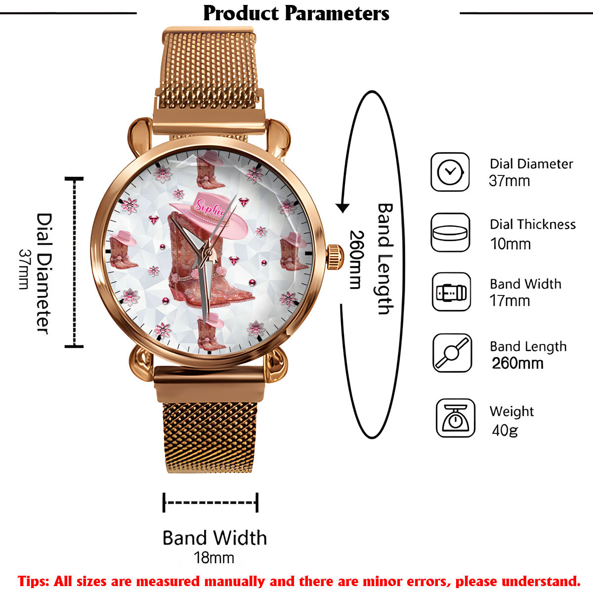 Florale Cowgirl-Uhr – Personalisierte Cowgirl-Damenhanduhr