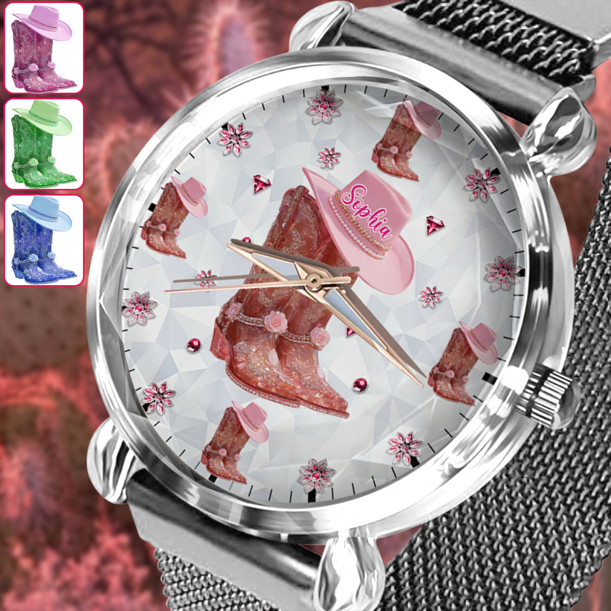 Florale Cowgirl-Uhr – Personalisierte Cowgirl-Damenhanduhr
