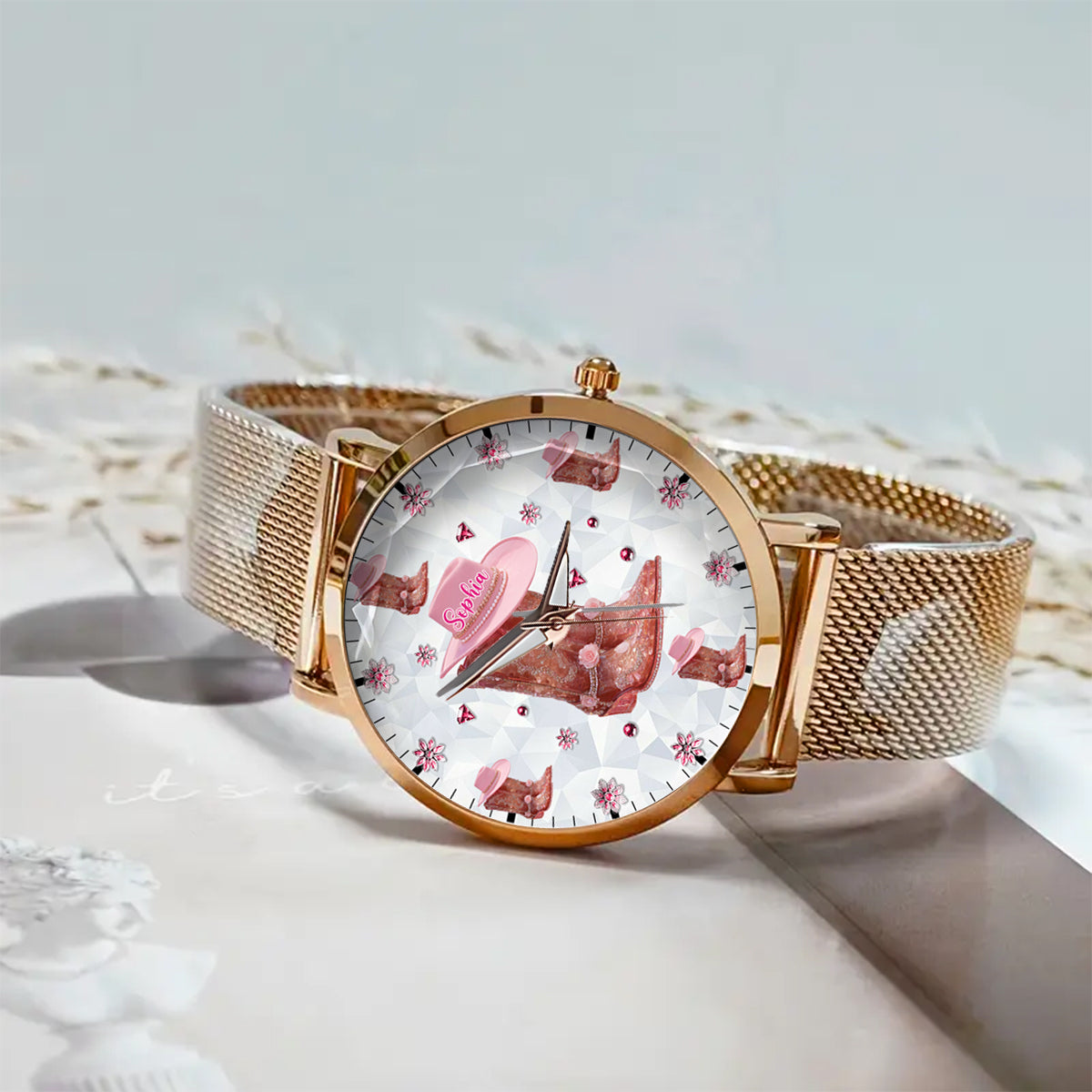 Florale Cowgirl-Uhr – Personalisierte Cowgirl-Damenhanduhr