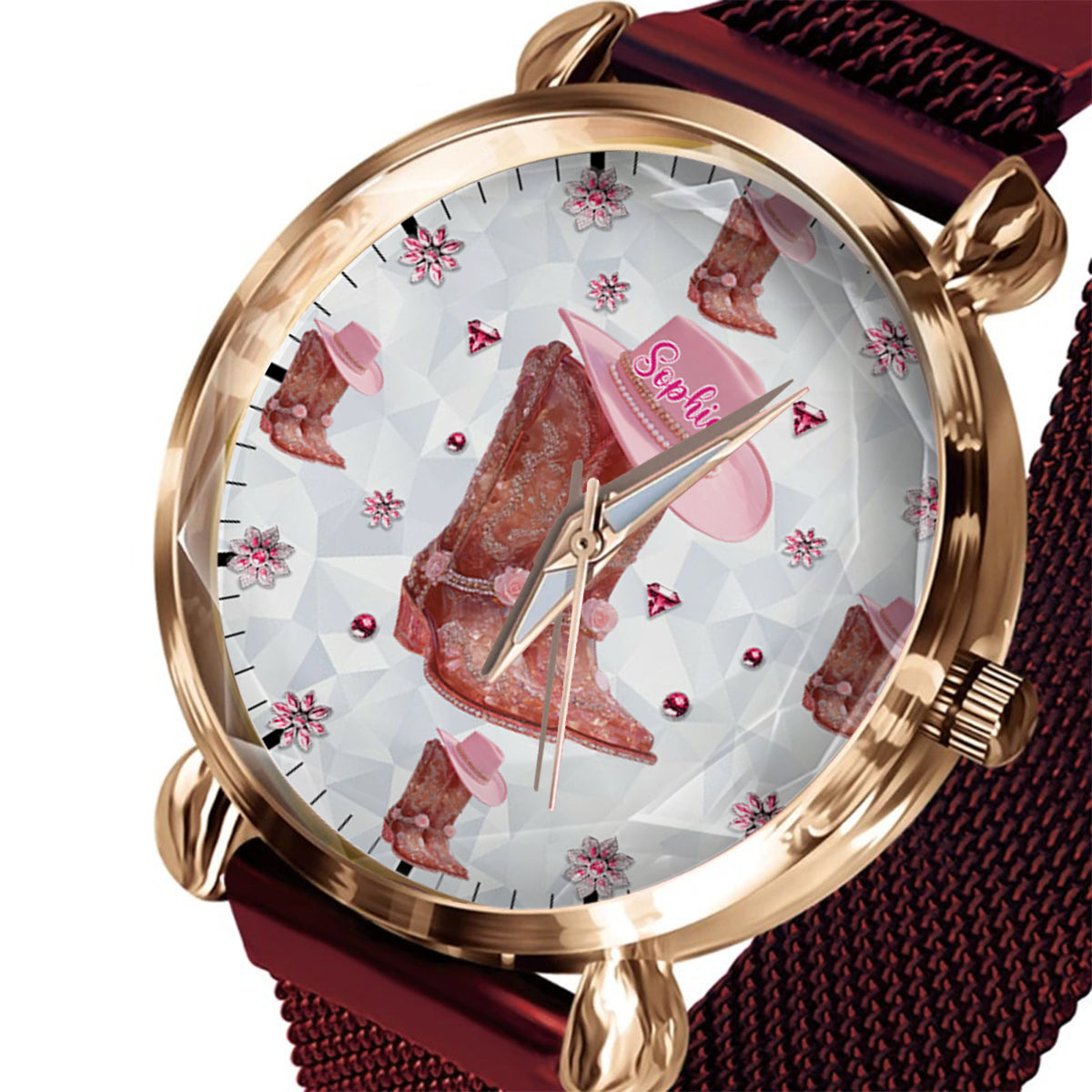 Florale Cowgirl-Uhr – Personalisierte Cowgirl-Damenhanduhr
